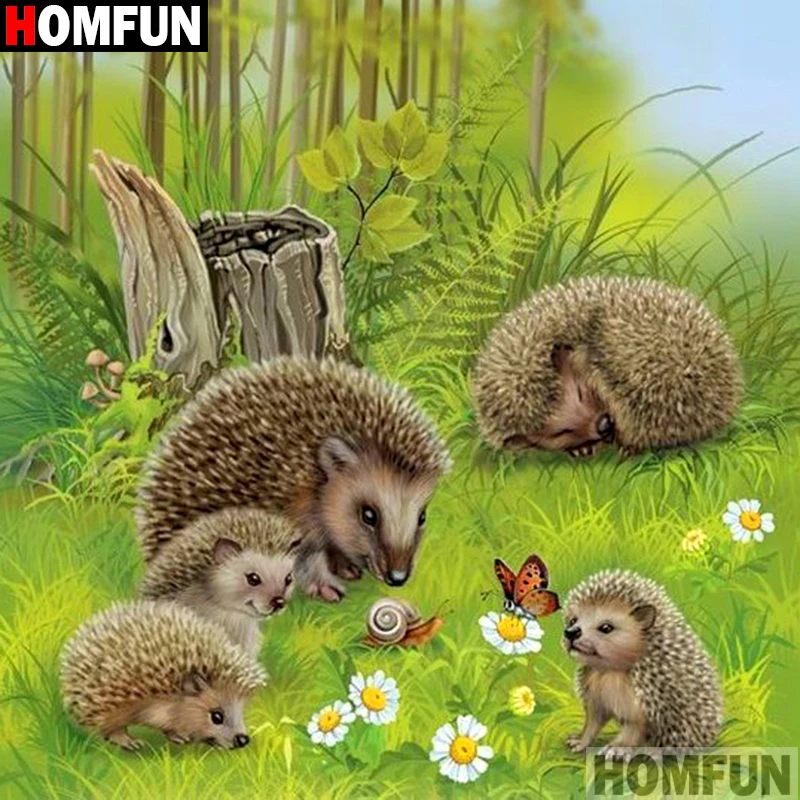 HOMFUN Tam Kare yuvarlak Matkap 5D DIY Elmas Boyama hayvan Kirpi 3D 
