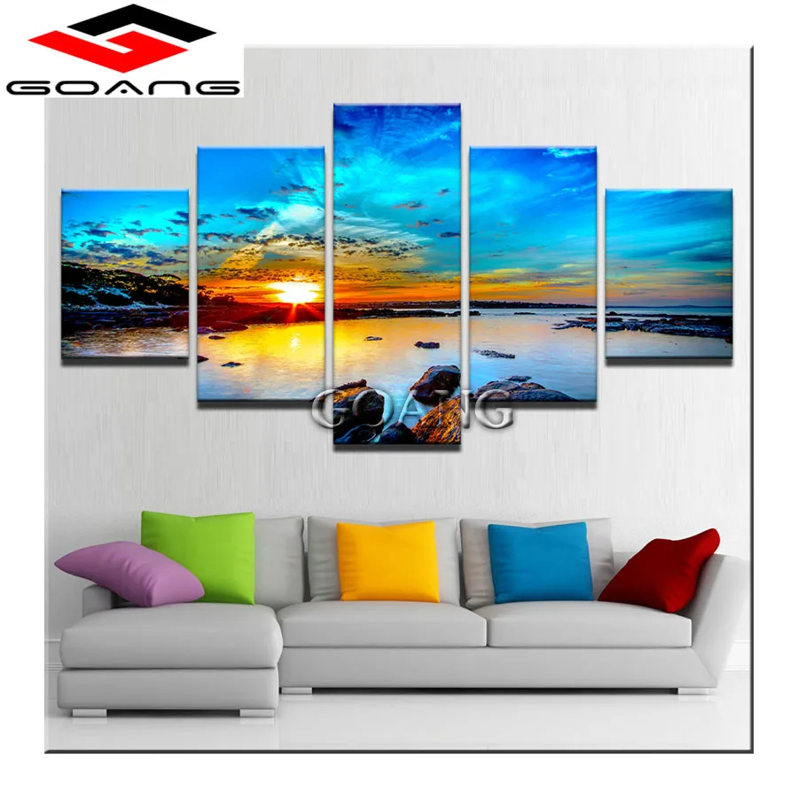 

5d diy diamond painting 5pcs cross stitch diamond embroidery landscape sunset seascape 3d square mosaic home decor wall arts