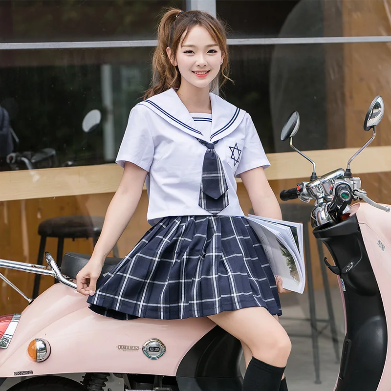 New Japanese JK Sets School Uniform Plaid Girls Star Embroideried