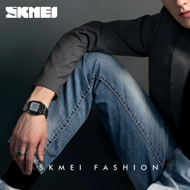 SKMEI 1381 для мужчин часы квадратный нержавеющая сталь цифровой бизнес наручные