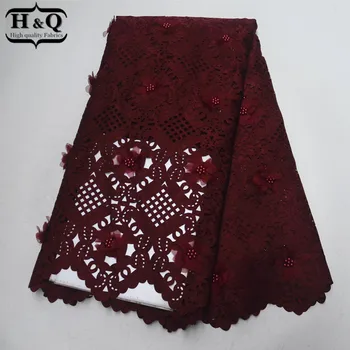 

Deep Red Nigerian 3D Applique Lace High Quality Laser Cutting Lace African Lace Fabric With Beads 5 Yards For Long Maxiskirt