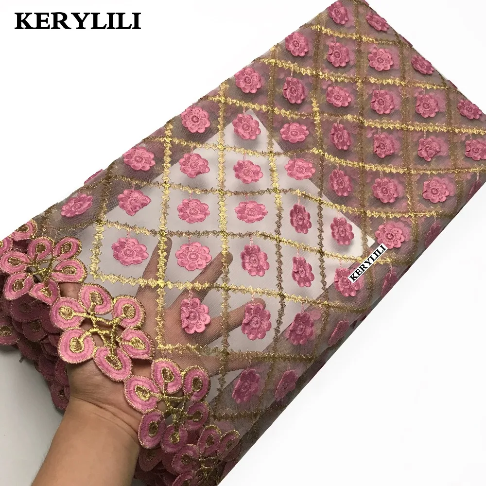 

KER YLILI 6 Colour Sewing Craft African Lace Fabric French Tulle Lace Nigerian 3D Appliqued Embroidered Fabric Wedding Dress 5Y