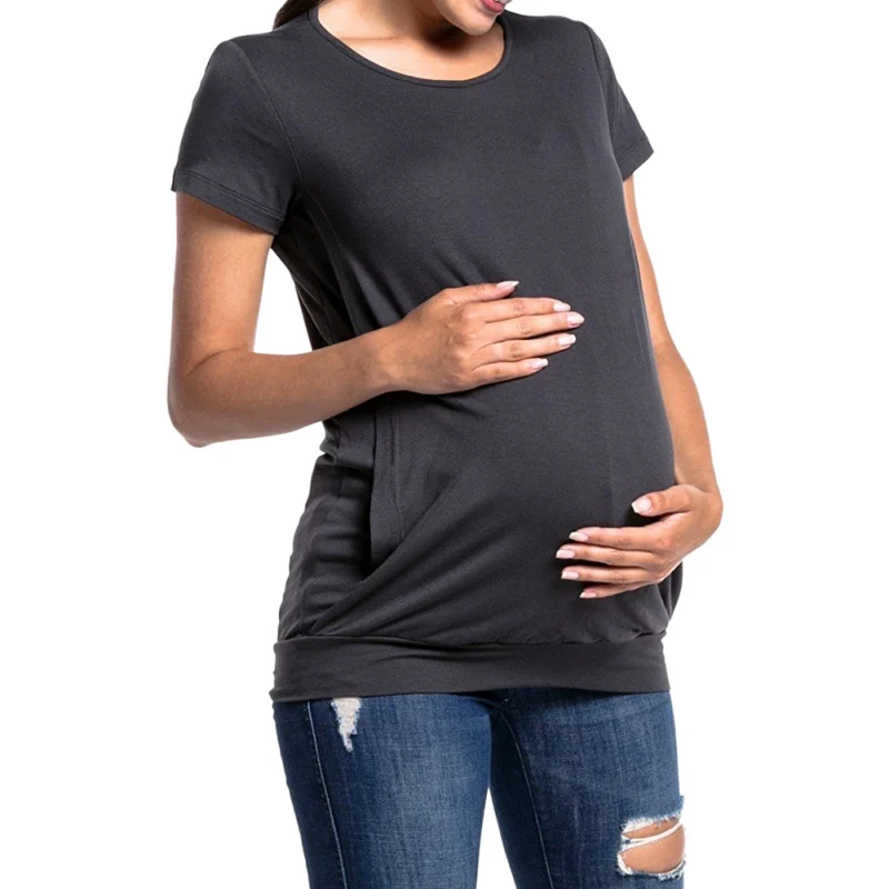 Short Sleeve Summer Maternity Nursing Tops Polyester Breastfeeding Solid Simple Clothes Easy To Feed Baby Can Be Worn Outside Short Sleeve Summer Maternity Nursing Tops Polyester Breastfeeding Solid Simple Clothes Easy To Feed Baby Can Be Worn Outside