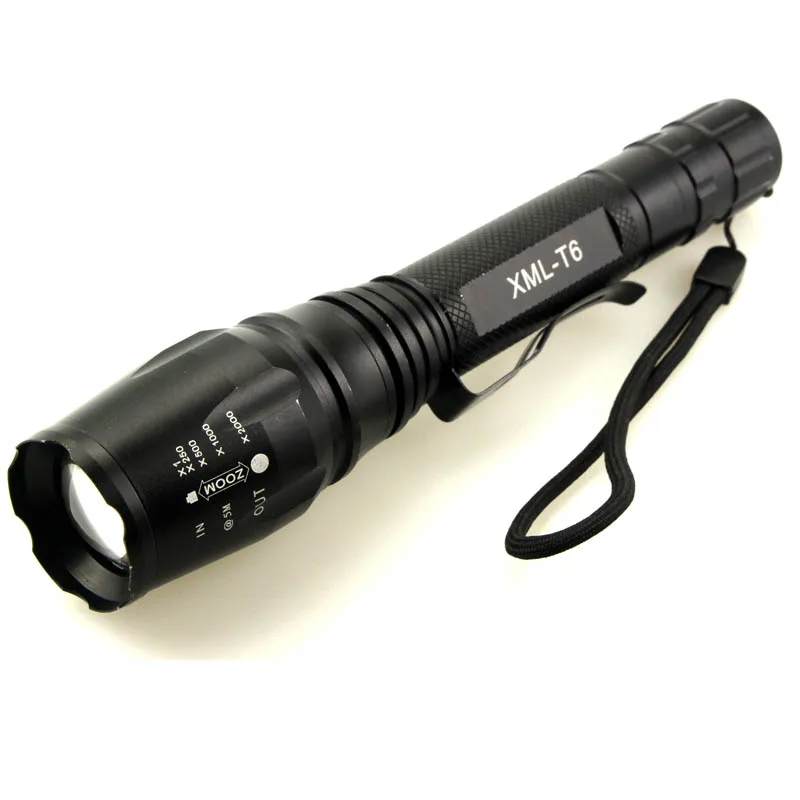 

Good Quality High Bright LED Flashlight 5000 lumens 4.2V XML-T6 2*18650 Battery 5 Modes Focalize Flash Lamp