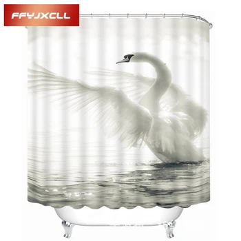 

Home Creative Noble White Swan Printing Waterproof Mildew Fabric Shower Curtain Eco-Friendly Bathroom Curtain