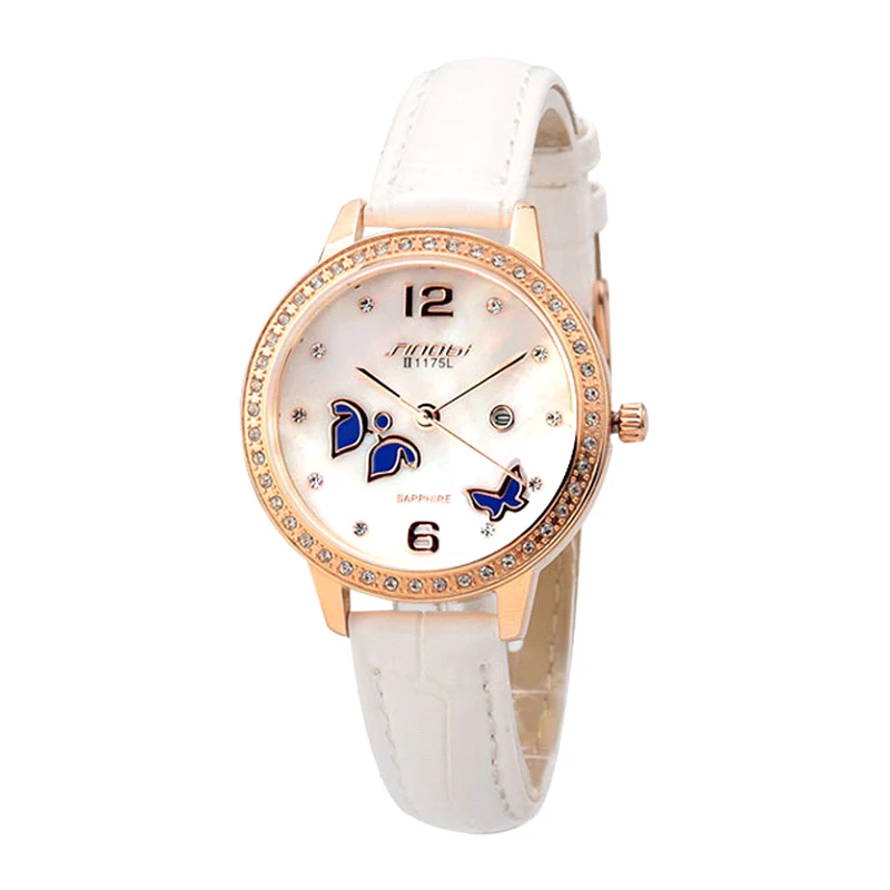 Beste SINOBI Mode Vlinder vrouwen Horloges Luxe Strass Horloge Vrouwen Horloges Lederen Band Klok relogio feminino reloj mujer