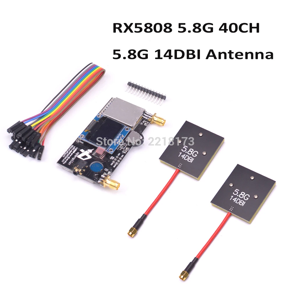 

5.8G 14DBI Gain Panel RP SMA Antenna & RX5808 5.8G 40CH Diversity FPV Receiver with OLED Display for DIY FPV Racing Drone
