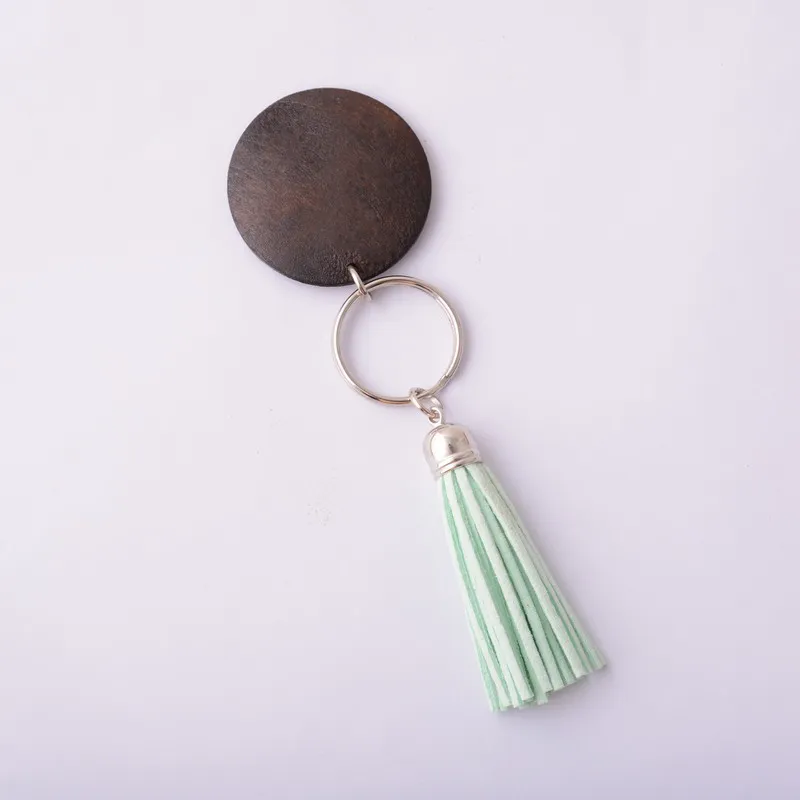 Резиновые оптовый деревянный брелок для ключей с монограммой круглый темно-коричневый цвет, окраска под дерево разноцветные кисти для кольцо на сумку брелок для мужчин и женщин