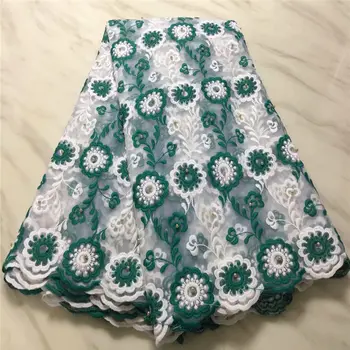 

White/Green African Lace Fabric 2019 High Quality Beads Lace Nigerian Tulle Lace Fabric Bride Milk Silk French Net Lace Fabric