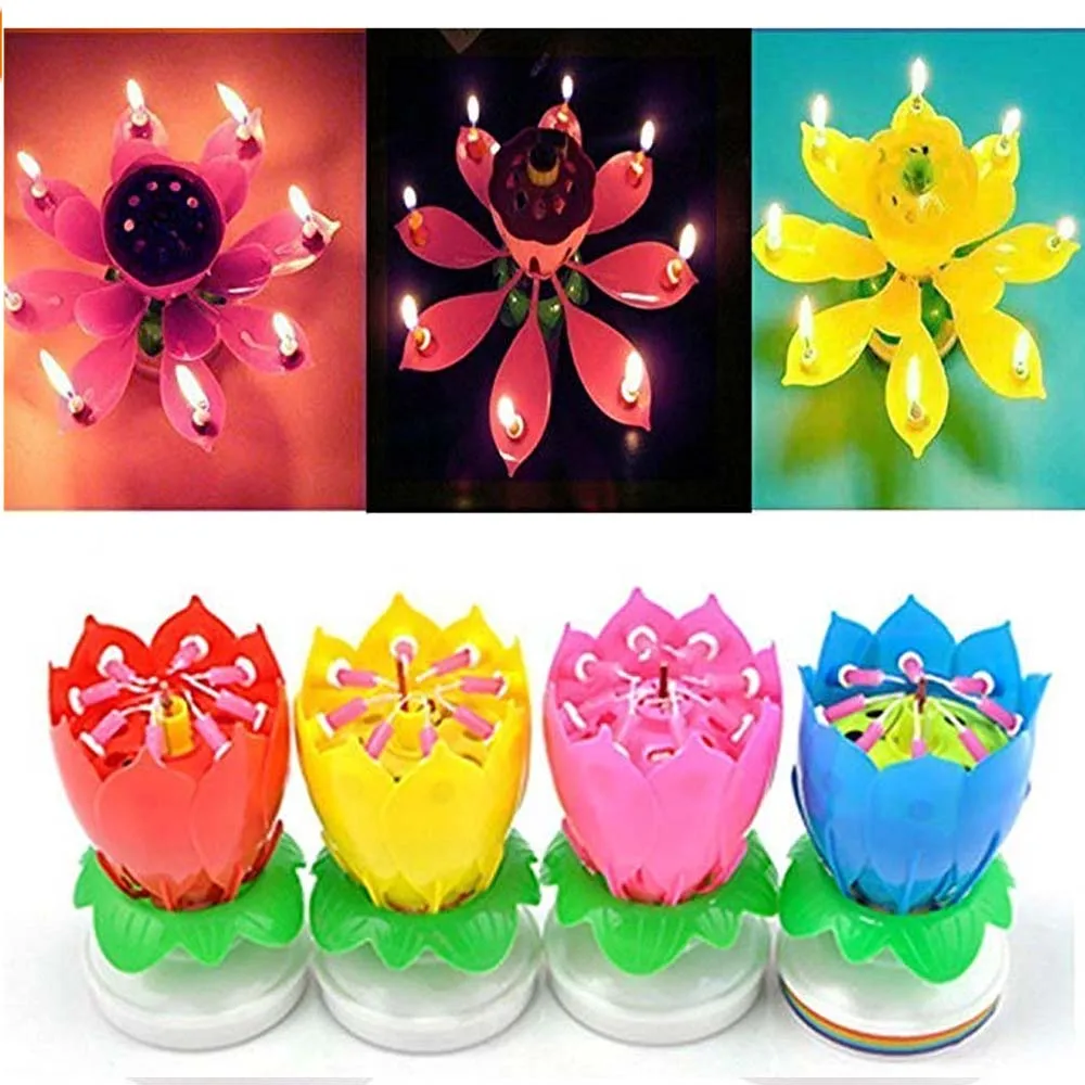 

Birthday party Cake Candle Musical Candle Lotus Flower Party Gift Happy Birthday Candle Lights DIY Cake Decor Kids Candles Wax