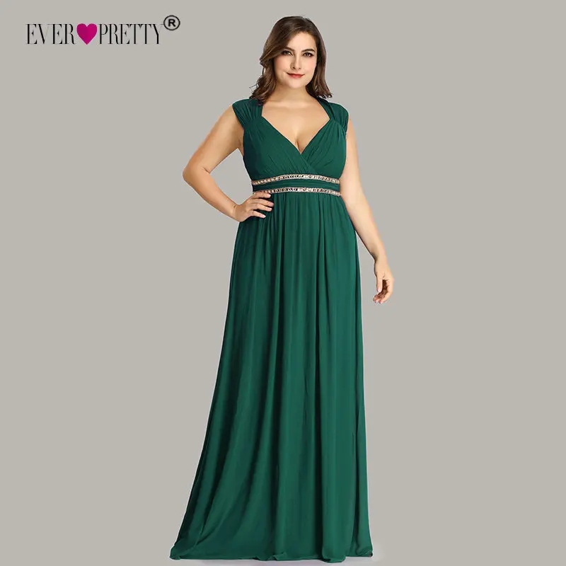 Dark Green Вечерние платья Ever Pretty размера плюс, длинное женское элегантное бордовое шифоновое платье с v-образным вырезом, вечерние платья в стиле ампир EP08697 - Цвет: Dark Green