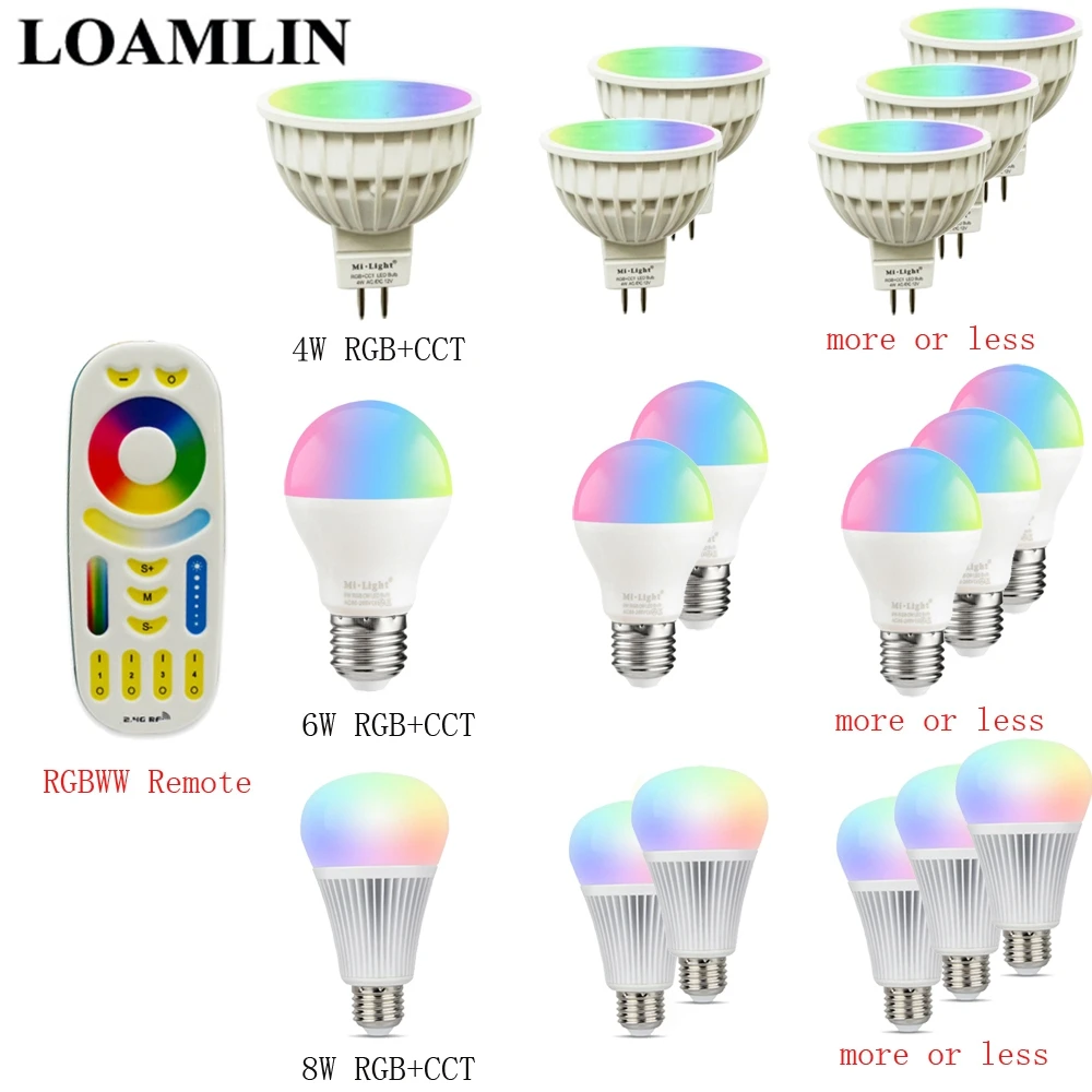 Miboxer Milight приглушаемая Светодиодная лампа MR16 GU10 E14 E27 2 4G 4 Вт 5 6 9 12 CCT/RGBW/RGBWW/RGB +