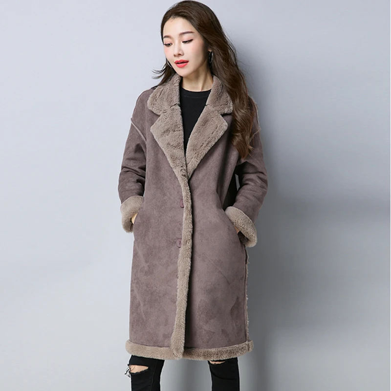 2018 Women Winter wool jacket leather plus velvet thick coat Long