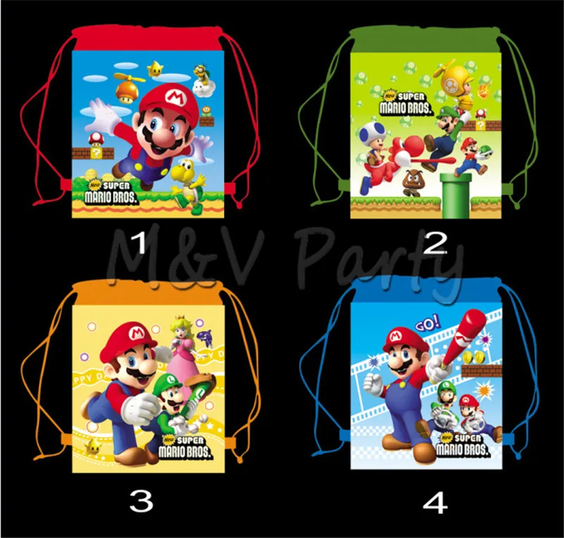 Супер Марио Бро Мультфильм Drawstring сумка Нетканая ткань сумки школьный
