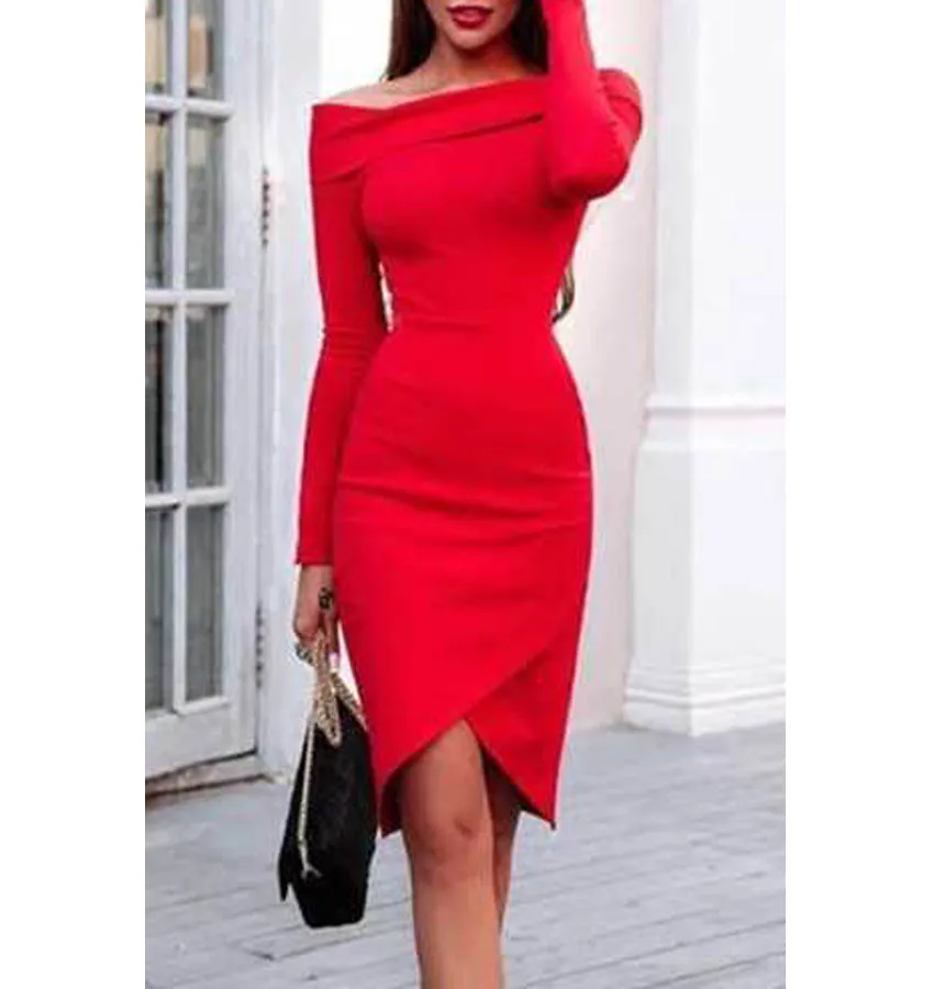 Облегающее платье с открытыми плечами и тюльпаном C211|dresses junior|dresses maid of honordress cowboy