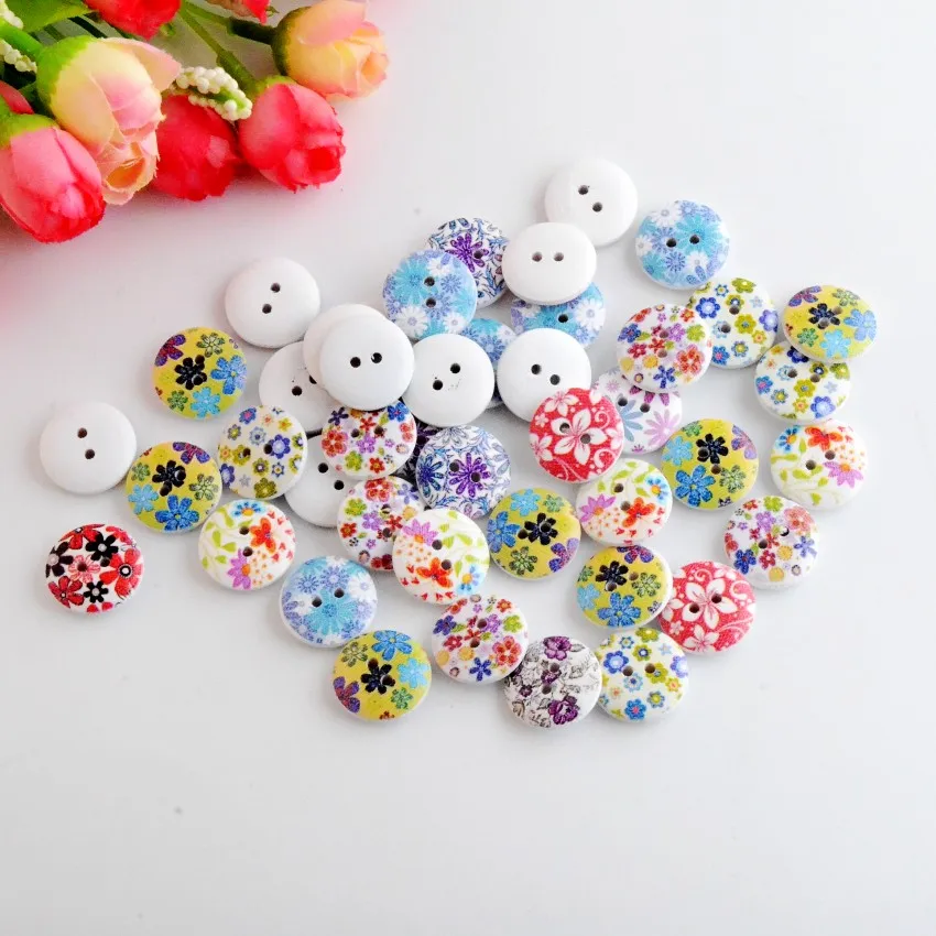 Free Shipping 50Pcs Mixed Flower 2 Holes Pattern Wood Buttons Sewing Scrapbooking 18mm F0985 | Дом и сад