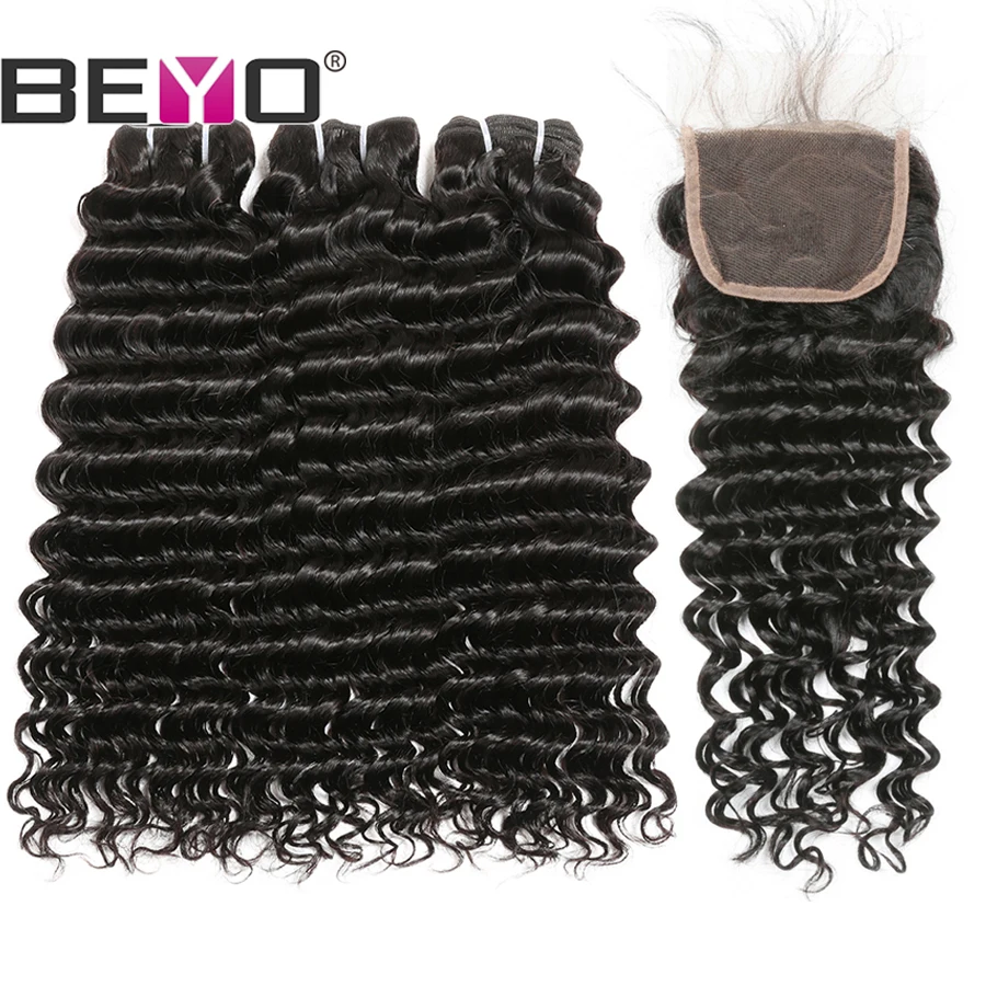 Beyo Hair Brazlian Deep Wave Bundles With Closure Human Hair Bundles With Closure 4 Bundles With Closure Non Remy Hair Extension (2)