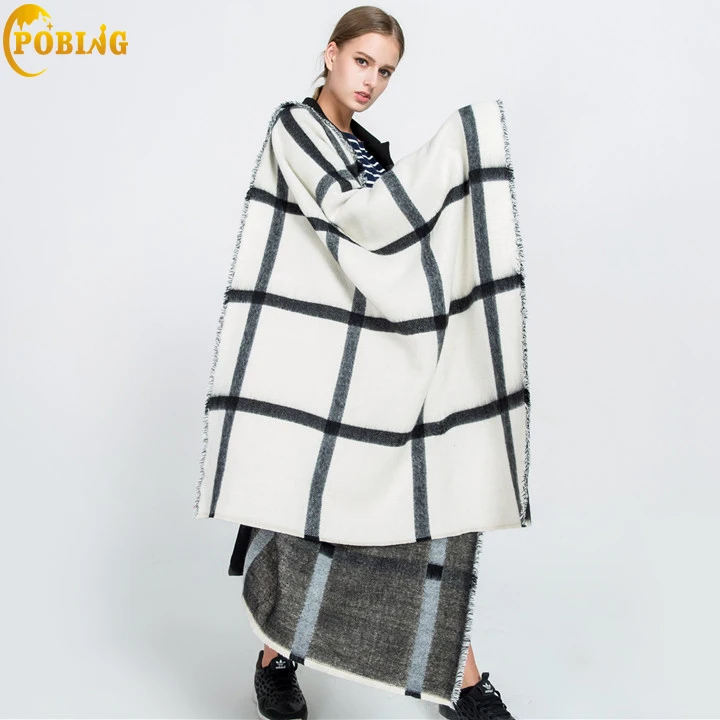 Baratos Bufanda de invierno marca póbing za para mujer, bufandas de Cachemira a cuadros de doble tartán, chales acrílicos básicos de gran tamaño, chal de Manta para mujer