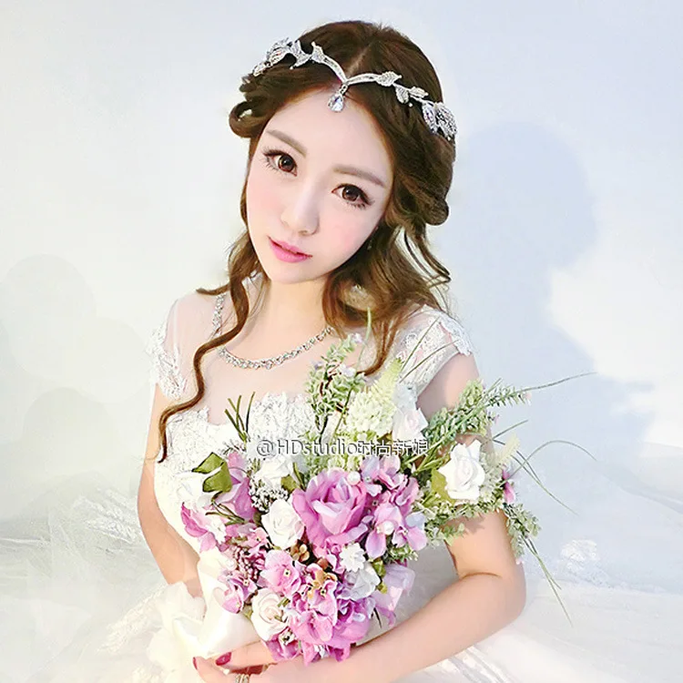 Artesanal de Cristal Cintilante Tiara Coroa de Casamento Da Noiva Flor Headband Nupcial Mulheres prom Coroas  Acessórios Bijoux Cheveux (7)