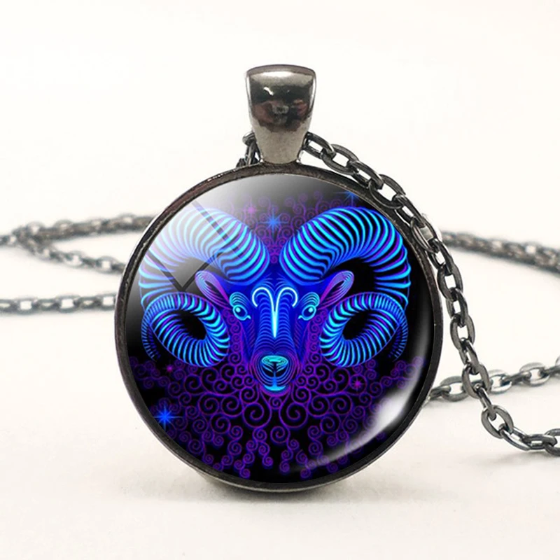 

Glass Zodiac Signs 12 Constellations Pendant Necklace Woman Man Birthday Christmas Gift Black Chain Wholesale Fashion Jewelry