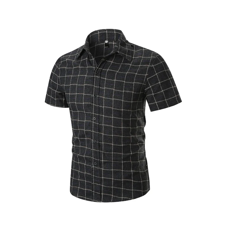 Осенняя Модная брендовая мужская одежда Slim Fit Мужская рубашка с коротким рукавом мужская клетчатая хлопчатобумажная Повседневная рубашка европейского размера для мужчин, большие размеры 3 - Цвет: gray