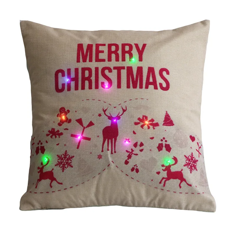 Рождественский льняной светодиодный чехол для подушки, домашний хлопковый льняной Рождественский чехол, наволочка с принтом снеговика, декоративные подушки - Цвет: led-2