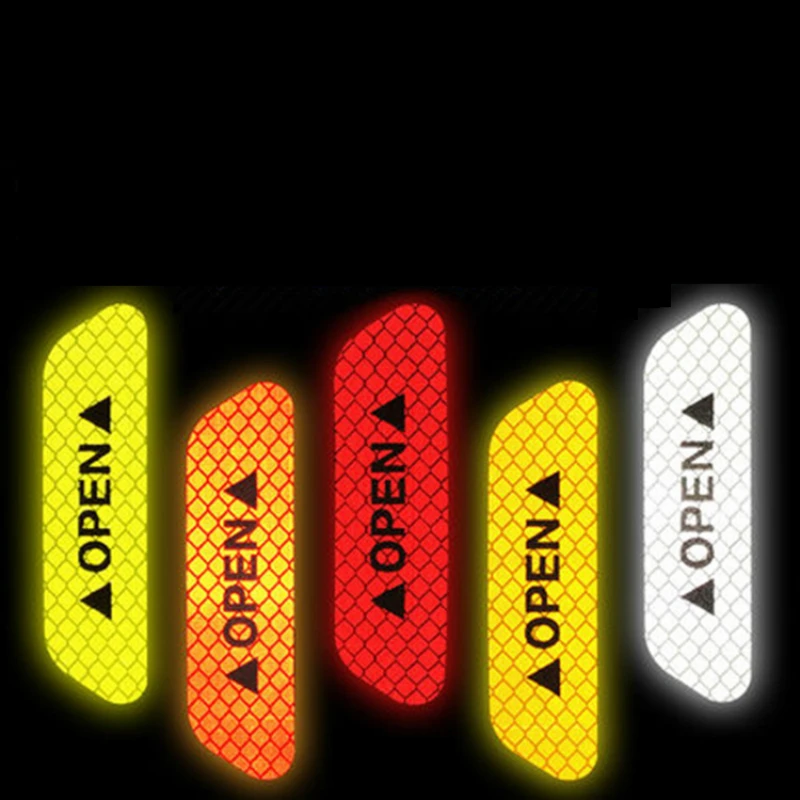 

4Pcs OPEN Car Door Stickers Auto Warning Mark Reflective Strips Tail Rear Reflective Tape Driving Safety Prompt Car Interior