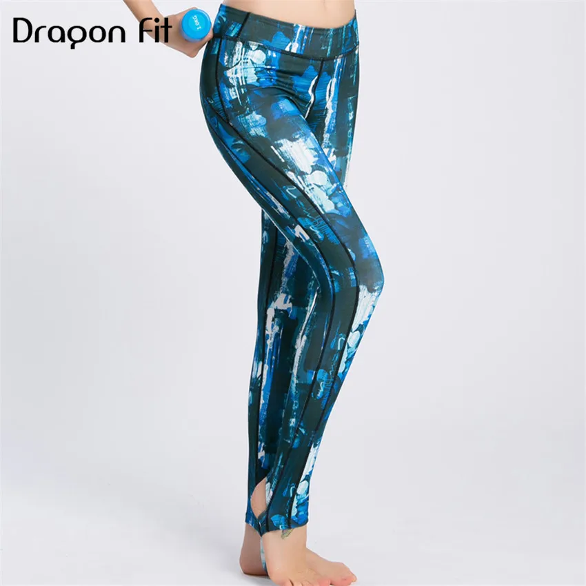 

Dragon Fit Blue Printing Elastic Breathable Yoga Leggings Women Running Quick Drying Sport Leggings Running Yoga Pants Female