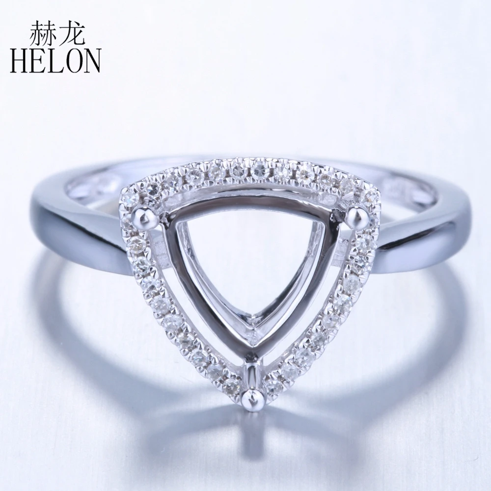 

HELON Solid 10K White Gold Engagement Wedding Diamonds Ring Trillion Cut 8x8mm Semi Mount Ring Setting Women Party Jewelry Gift