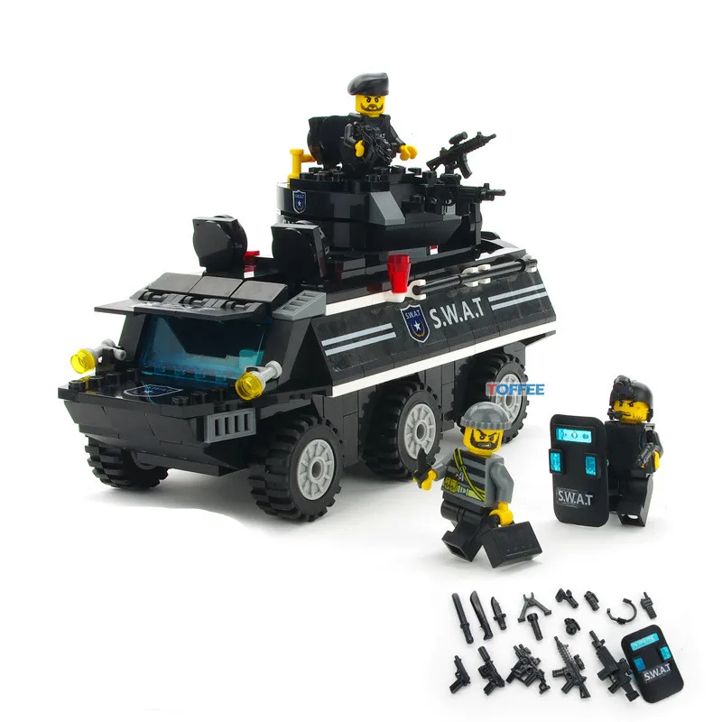 

349pcs Armored Car CITY POLICE Military SWAT Soldier Army Special Forces Navy Seals Team Mini Building Blocks Figures Toys Boys