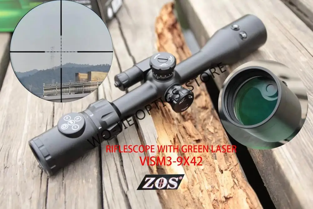 

Huntin OPTICS 3-9x42 Tactical Riflescope Optic Sight Green LASER Illuminated Hunting Scopes Rifle Scope Sniper Airsoft Air Gun