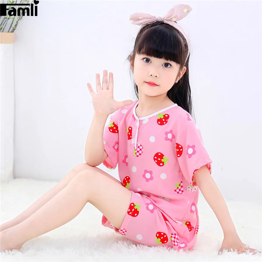 Baby Girls Pajama Set Summer Kids Cartoon Pyjamas Children Short Sleeve Thin Sleepwear Cute Home