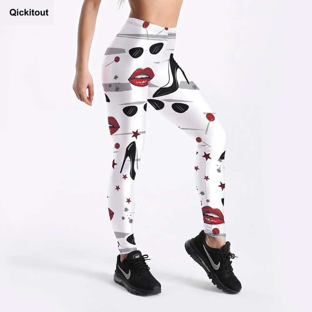 Qickitout/модные женские леггинсы с принтом в виде губ на высоком каблуке пикантные