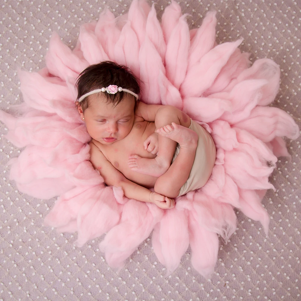 Don&Judy 100% Handcraft Pure Wool Fox-Brush Style Newborn Baby Photography Blanket Diameter 65cm Basket Layer Photo Shoot Prop