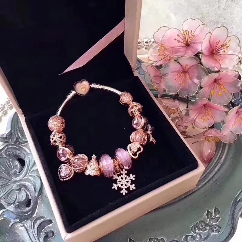 

Original 100% 925 Silver Charm High Quality Christmas Gift Series Women Charm Copy Jewelry For WomenGift 1:1 With Logo Bracelet