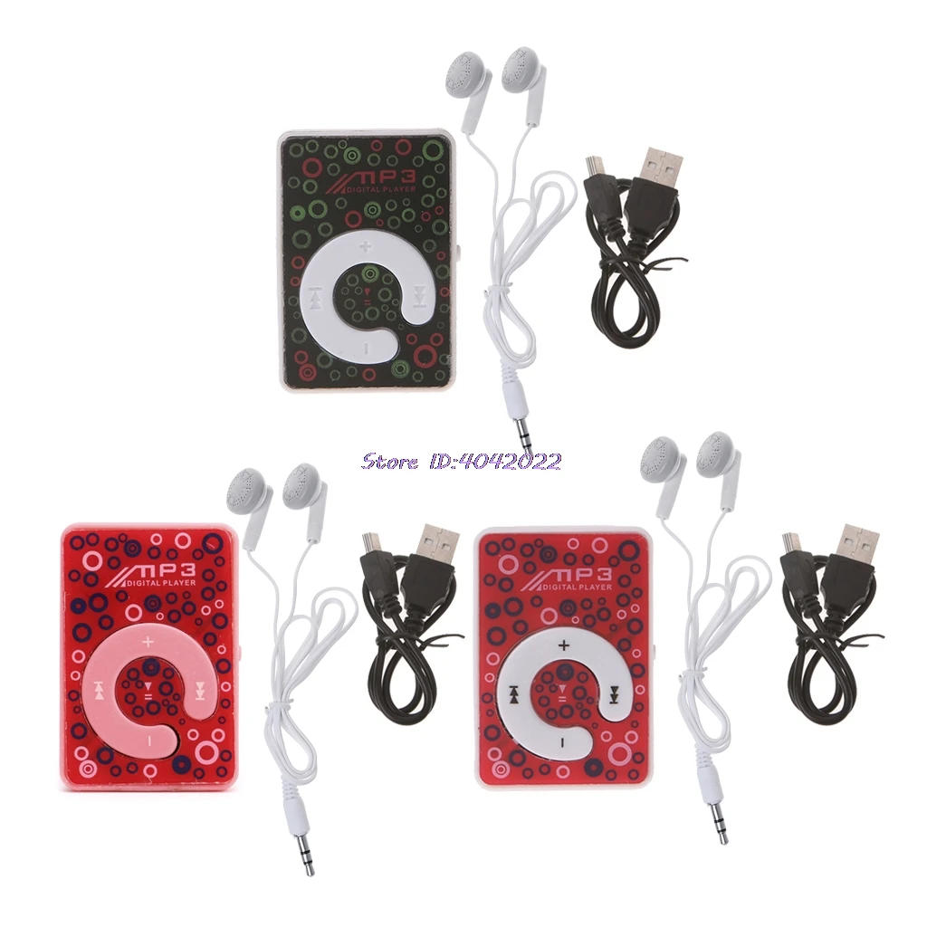 Миниатюрный MP3 плеер с зажимом и круглым узором поддержкой TF карты + мини USB кабель