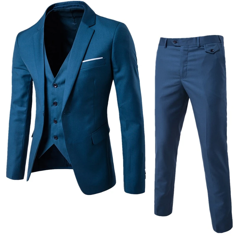 

9 color suit jacket men + suit pants + suit vest business wedding mens set Pure color