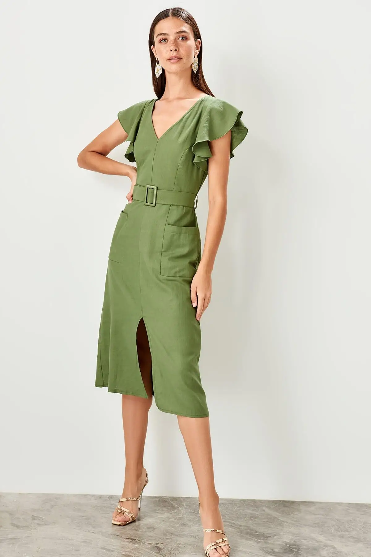 

Trendyol Khaki Handles Flounces Dress TWOSS19EL0233