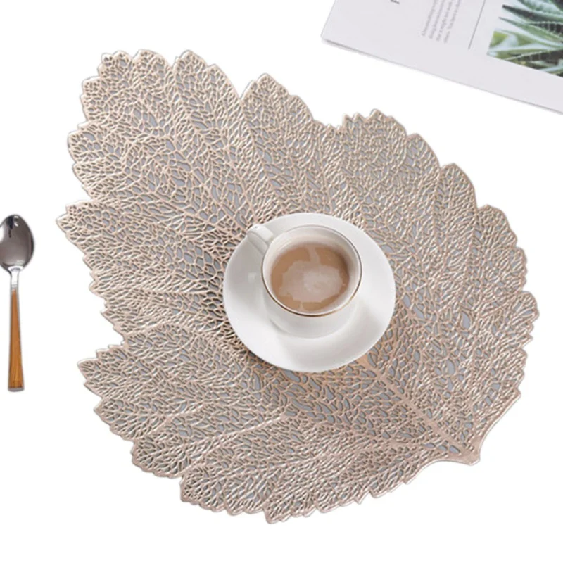 

PVC Nordic Style Leaves Hollow Anti-Slip Insulation Western Mat Palm Leaf Place Simulation Plant Mats Coffee Cup Table Mats