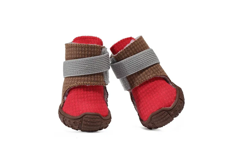 Мягкая теплая обувь для собак; нескользящие зимние ботинки для собак; обувь для домашних животных; обувь для маленьких собак; зимняя обувь - Цвет: Красный