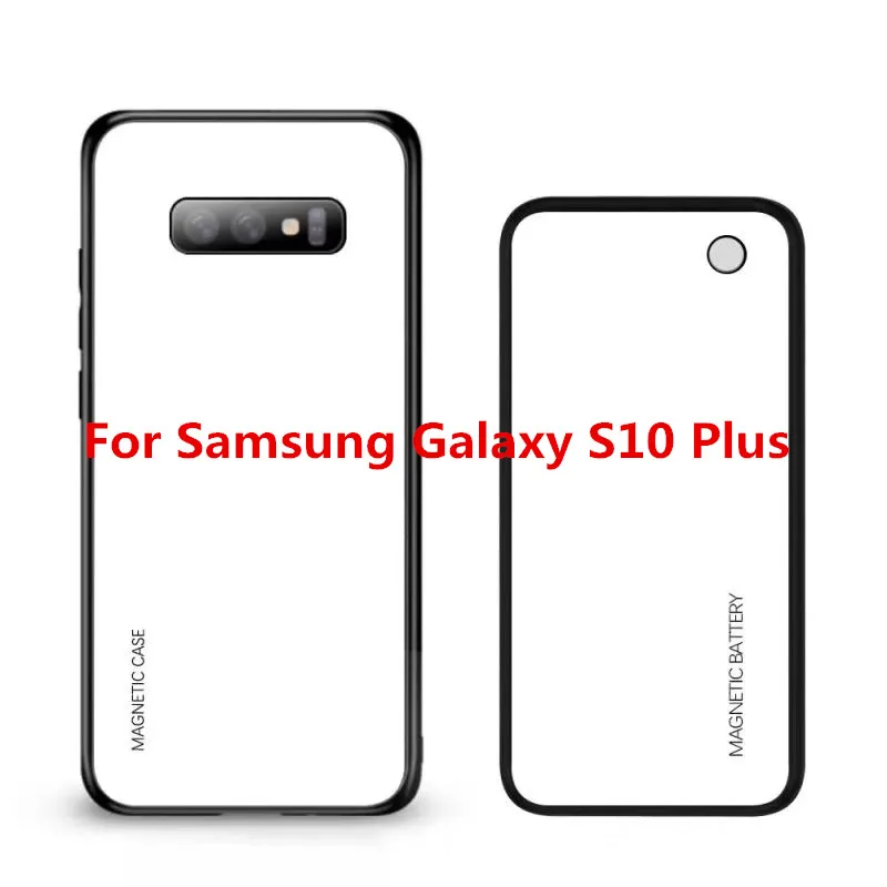 Чехол для зарядного устройства для samsung Galaxy S10 Plus S10e тонкий градиентный чехол из закаленного стекла с магнитным беспроводным зарядным устройством чехол для внешнего аккумулятора - Цвет: White For S10 Plus