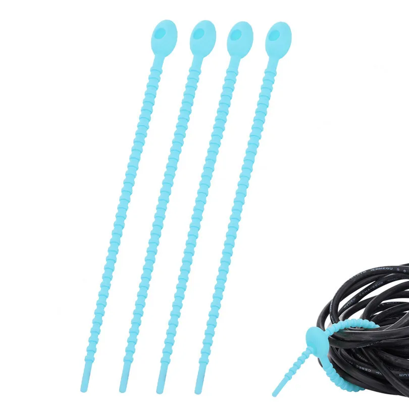 

4Pcs 21cm Self-locking Reusable Silicone Cable Tie Tidy Wire Cord Lead Organiser Cable wire binding wrap straps #4J03