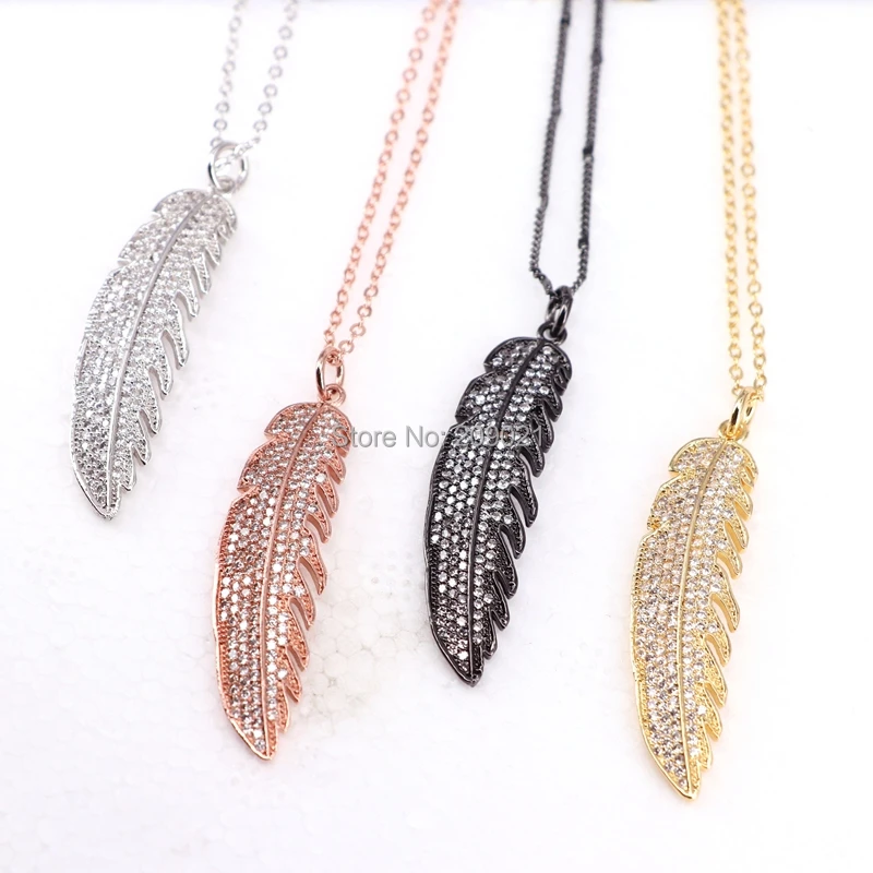 

10Pcs Fashion Jewelry Mix Color Leaf Pave Clear CZ Cubic Zirconia Pendant Necklaces for Women
