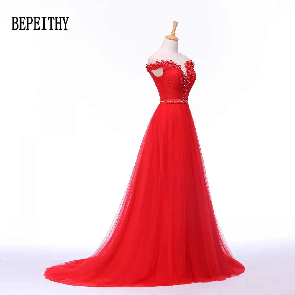 BEPEITHY элегантное Красное длинное вечернее платье с бусинами и рукавом-крылышком, Тюлевое платье с цветами, женское вечернее платье, вечернее платье