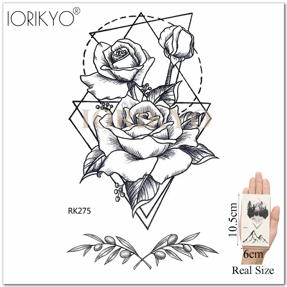 Иорикио черный браслет Флора временные татуировки наклейки женский боди-арт Цветок переводная татуировка на руку девушки Поддельные розы татуировки - Цвет: IRK275