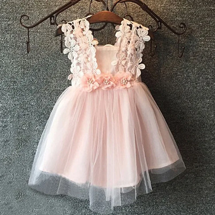 

Sweet Lace Vest Girl Dress Summer Princess Petal Dress New Children's Clothes Wear Brand Sleeveless Floral Design Party Dresses