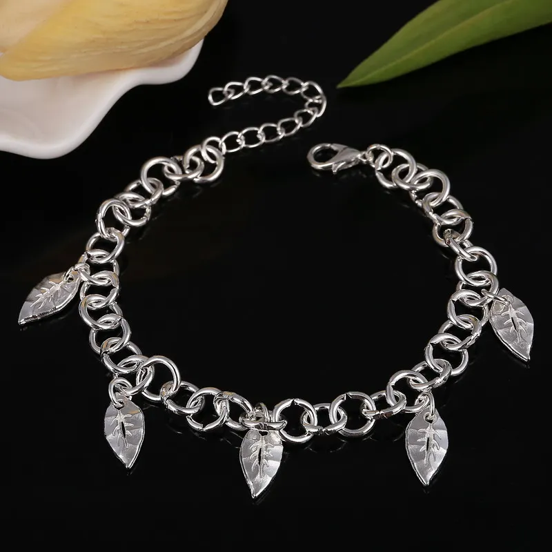 Подарок для свадьбы дня рождения женское украшение в форме листка браслеты дешевые Посеребренная цепочка браслет для женщин