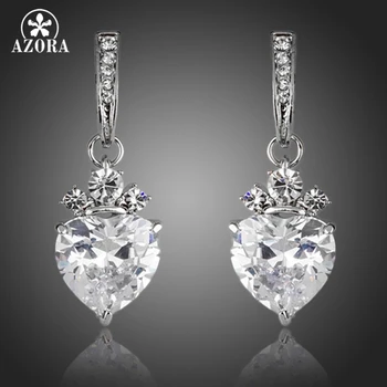 

AZORA Valentine's Day Gift Heart Clear Shape Clear Cubic Zirconia Drop Earrings for Women TE0137