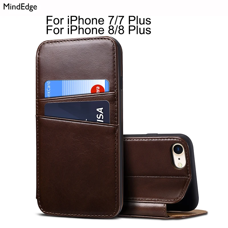 Luxury Business Style Genuine Real Leather Case for iPhone 7 8 Plus Case Flip Cover Card Holder Slim Thin New Simple Stand Shell