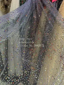 

5yards/bag Blue radial line dot glitter powder French fabric used for wedding dress dinner ball QJ20#